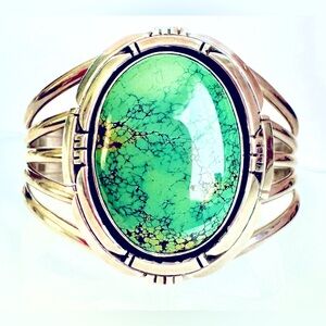 Navajo W.Billie Green Turquoise Sterling Silver Bracelet